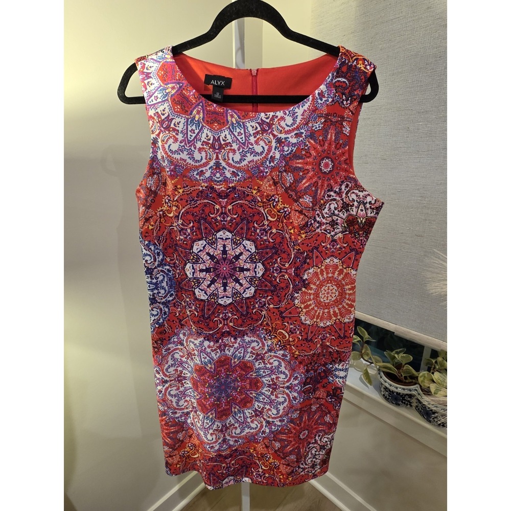 Fuschia Multicolor Floral Womens Sz 12 Shift Dress Sleeveless Boho Knee Length - Picture 11 of 16